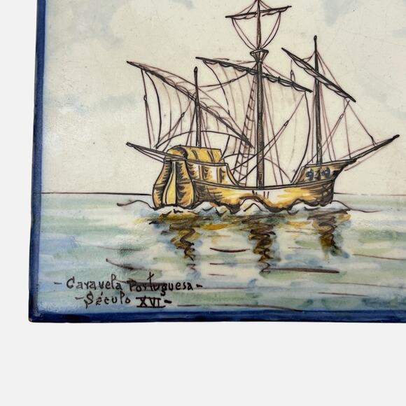 Portuguese Tile Ship Caravela Secula Handpainted Battistini de Maria de Portugal - Picture 6 of 12